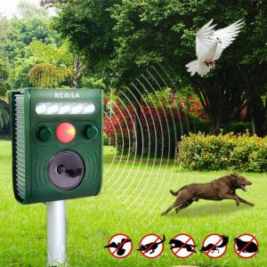 Miri ג'אדטים KCASA KC-JK369 Garden Ultrasonic PIR Sensor Solar Animal Dispeller Strong Flashlight Dog Repeller