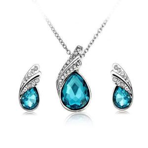 Miri אקססוריס Crystal Water Drop Necklace Earrings Jewelry Set Silver Plated Jewelry Gift for Women
